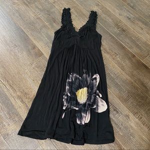 Black Dress Flower Straps Stretchy Coverup